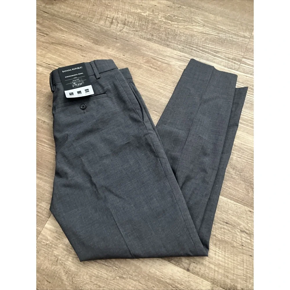 Banana Republic Gray Mid Rise Slim Fit 99% Wool Spandex Pants Men 31x30 NWT